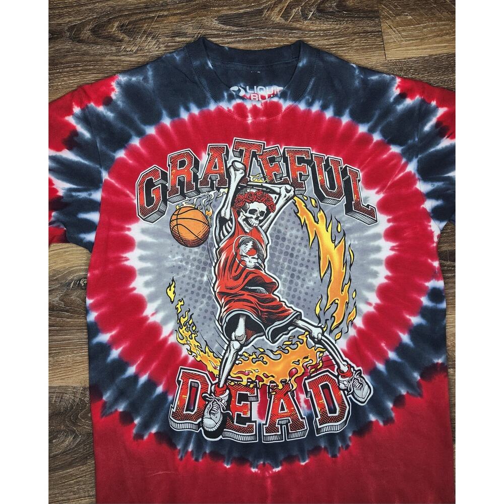 Grateful Dead Basketball Tie-Dye T-Shirt Medium Liquid Blue Skeleton Dunk Unworn